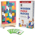 Wooden Puzzle Blocks Montessori Brain Blocks & Stacki Style 10 Challenge Cards Numbered Tray & Grid Guide Educational Game for Kids Ages 3 to 5 Russian Blocks Style Learning Game