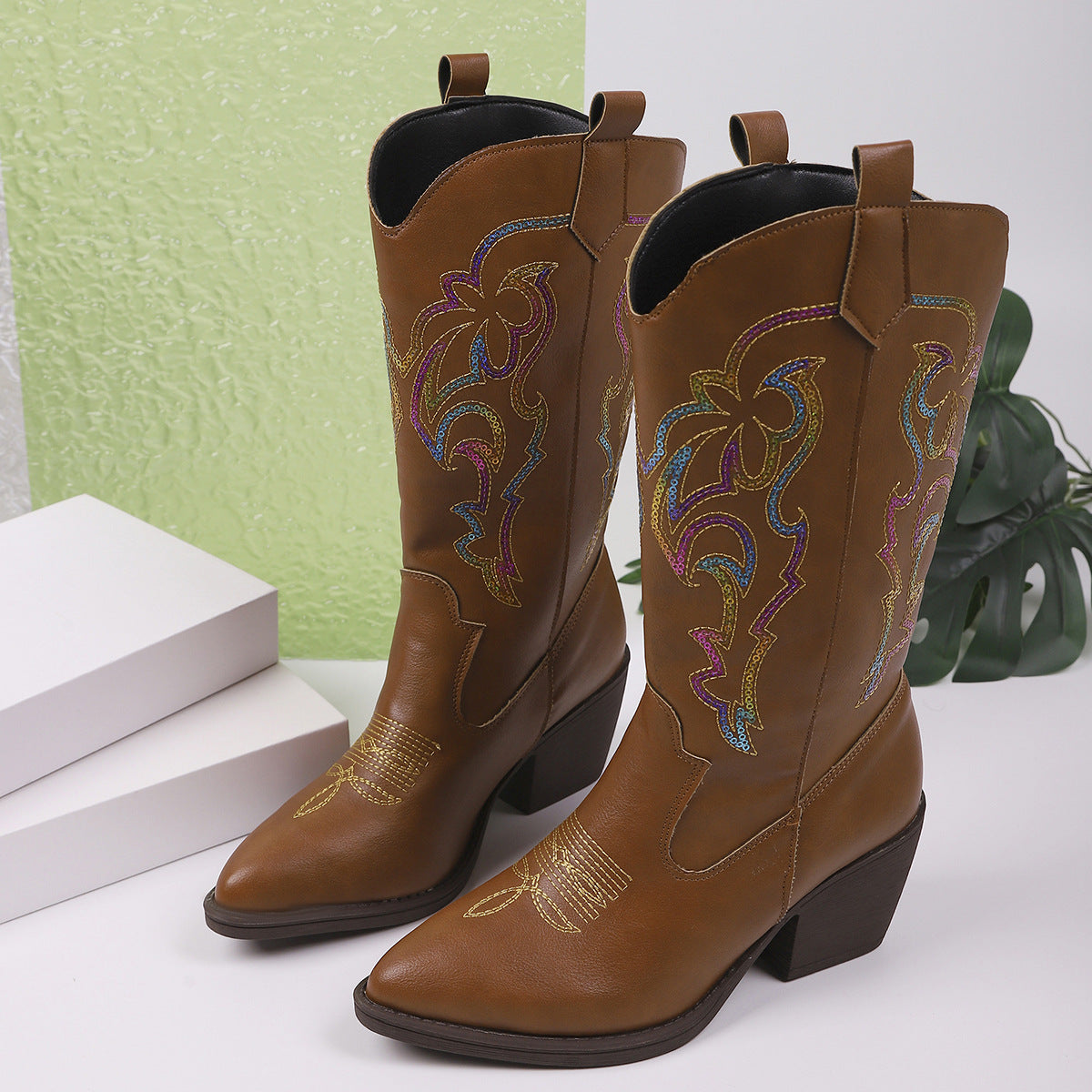 Women's Embroidered Mid-Calf Cowboy Boots – Pointed Toe