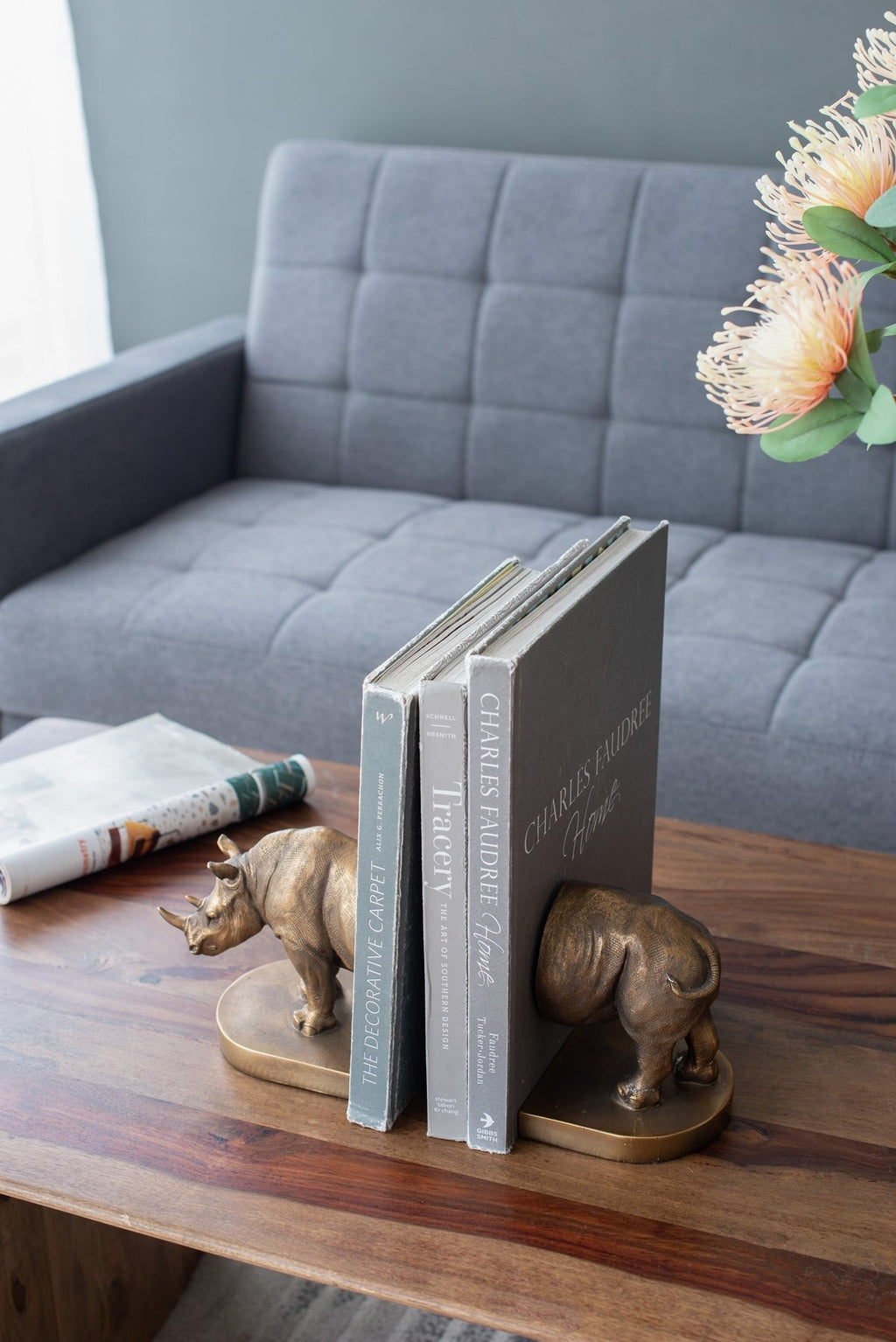 Rhino Bronze Bookends Set of 2 with Vintage-Modern Style - Bronze