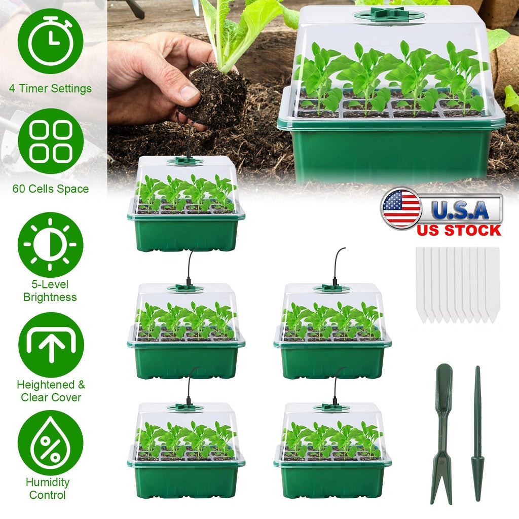 Indoor Seed Starter Kit – 5 Grow Lights, 60-Cell Tray & Humidity Dome