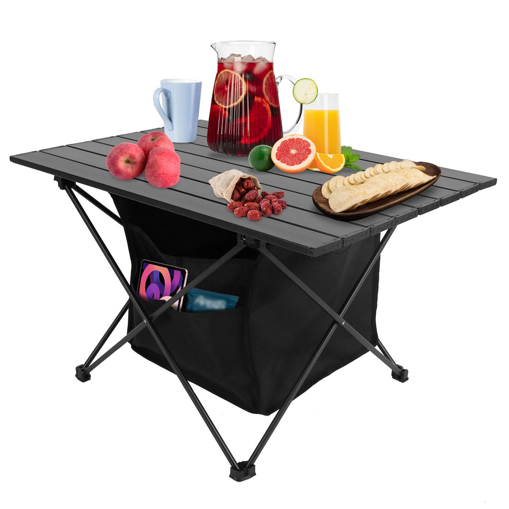 Foldable Camping Table With Storage Basket Rustproof Portable Aluminum Alloy Roll-Up Camping Table With Carrying Bag For Camping Hiking BBQ Picni — product image