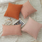 Farmhouse Plaid Striped Linen Cotton Pillow Covers Outdoor Plaid Square Pillow Cushion Case Cotton Linen Throw Pillow Covers Sofa Chair Decorative Cotton Cushions Cover Red Green Blue Pillowcase