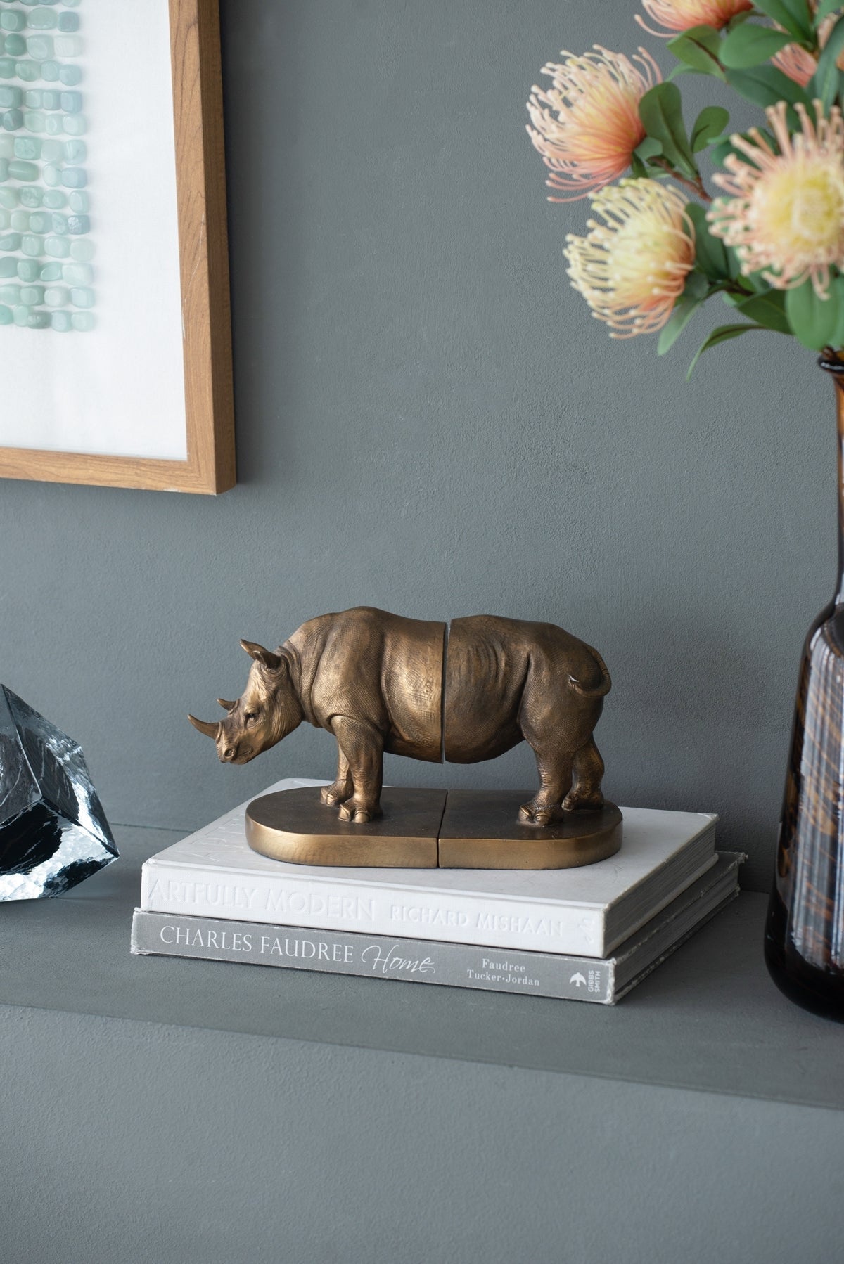 Rhino Bronze Bookends Set of 2 with Vintage-Modern Style - Bronze