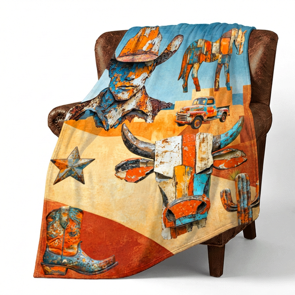 Baha Ranch Western Ways Rustic Throw Blanket 60x80 Ultra-Soft Micro Fleece Made in America — product image