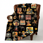 Baha Ranch Vintage Cowboy Collage Western Ultra Soft Minky Throw Blanket 60" x 80" Made in America — product image