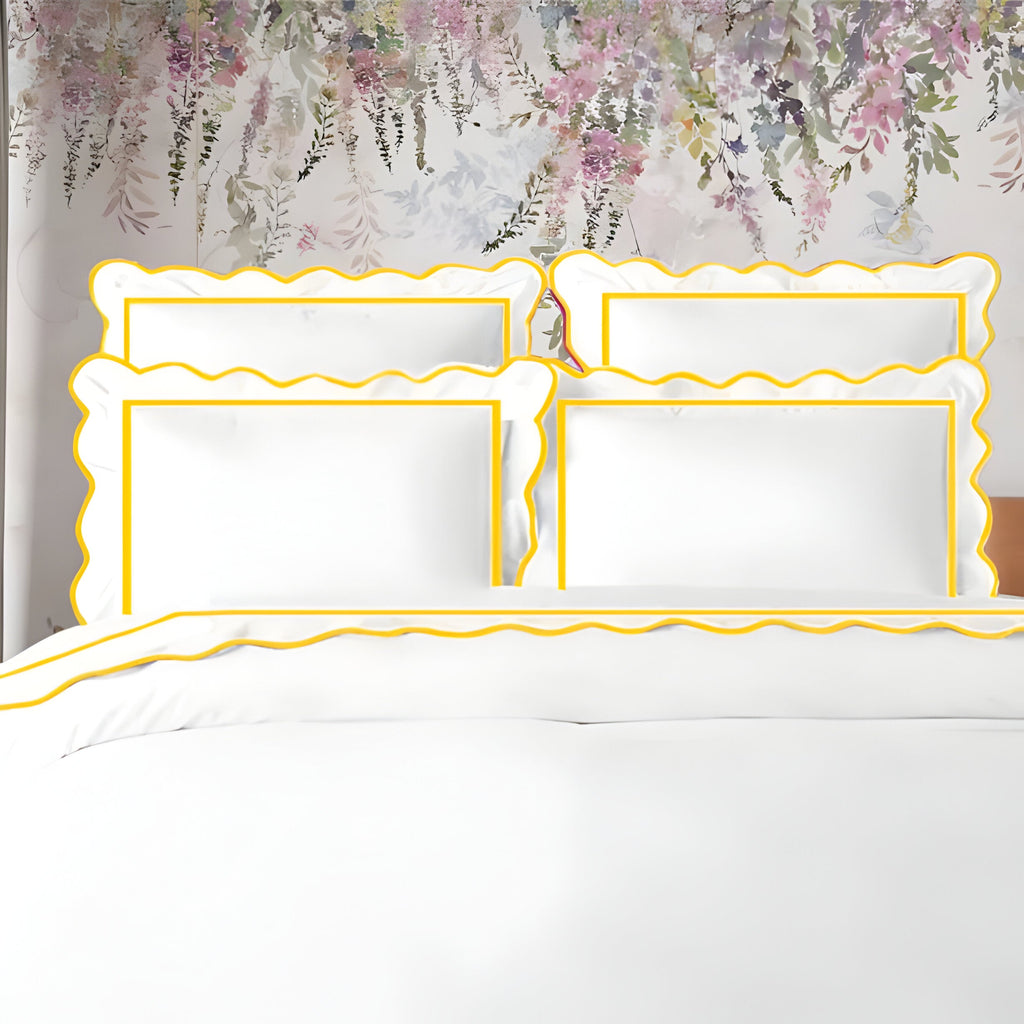 400TC Cotton Scallop Embroidery & Border Sateen Solid Duvet Cover Set