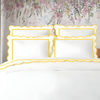 400TC Cotton Scallop Embroidery & Border Sateen Solid Duvet Cover Set