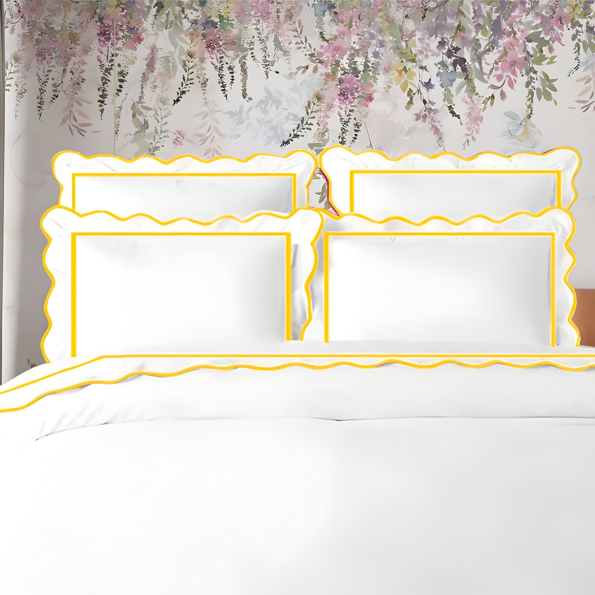 400TC Cotton Scallop Embroidery & Border Sateen Solid Duvet Cover Set