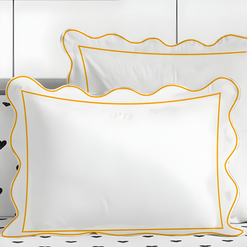 400TC Cotton Scallop Embroidery & Border Sateen Solid Duvet Cover Set