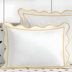 400TC Cotton Scallop Embroidery & Border Sateen Solid Duvet Cover Set