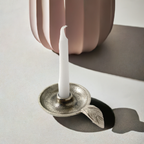 Vibhsa Taper Candlestick Holder Dish | Silver Finish, Leaf Handle, Handcrafted Aluminum — product image