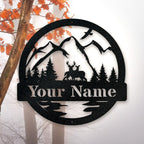 Outdoor Deer Monogram | Rustic Metal Wall Art - Durable Powder Coated Sign — product image