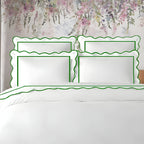 400TC Cotton Scallop Embroidery & Border Sateen Solid Duvet Cover Set