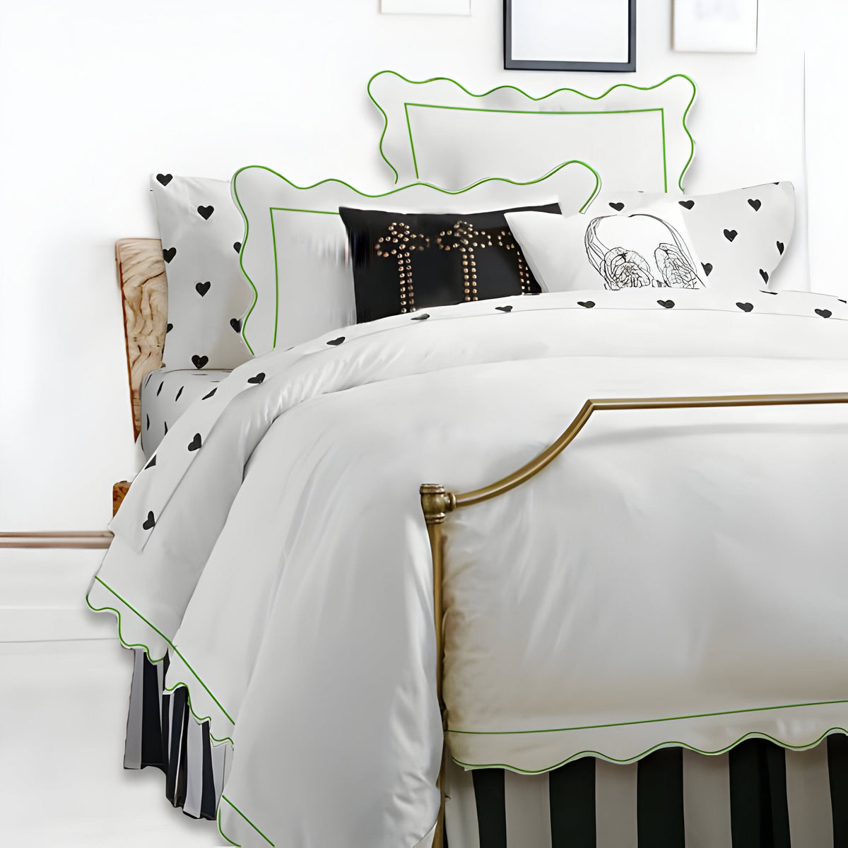 400TC Cotton Scallop Embroidery & Border Sateen Solid Duvet Cover Set