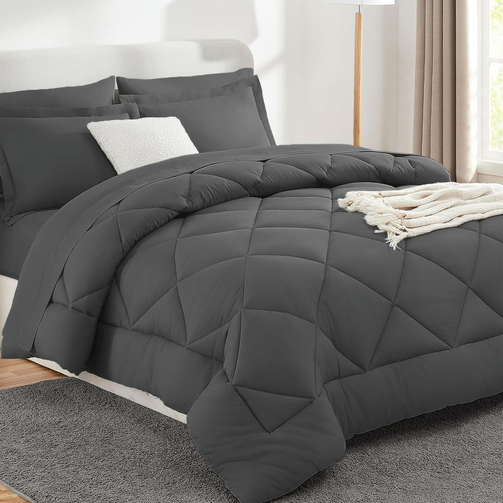 Hampton Ridge 7 Pc Comforter Set Bed in a Bag - Dark Grey