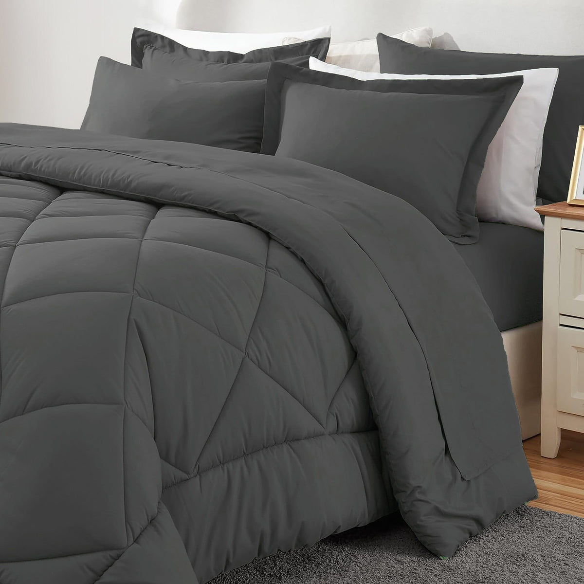 Hampton Ridge 7 Pc Comforter Set Bed in a Bag - Dark Grey
