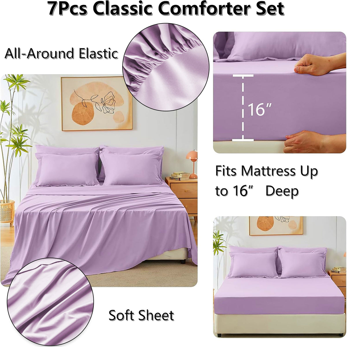Hampton Ridge 7 Pc Comforter Set Bed in a Bag - Light Purple