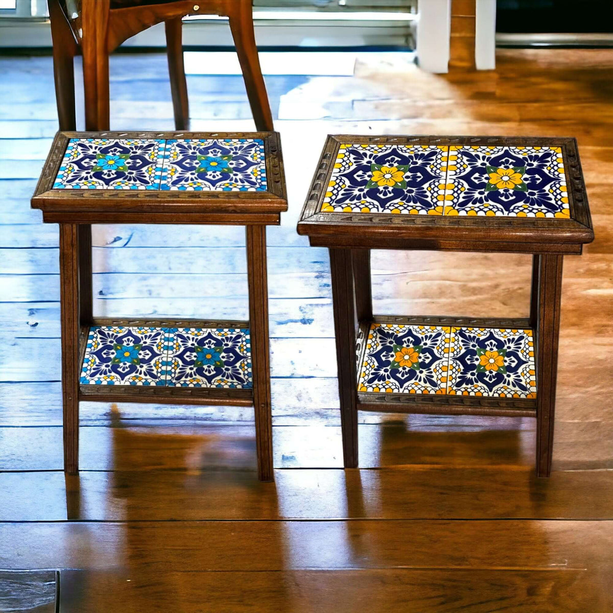Talavera Tile End Table | Handmade Mexican Wood Accent Furniture