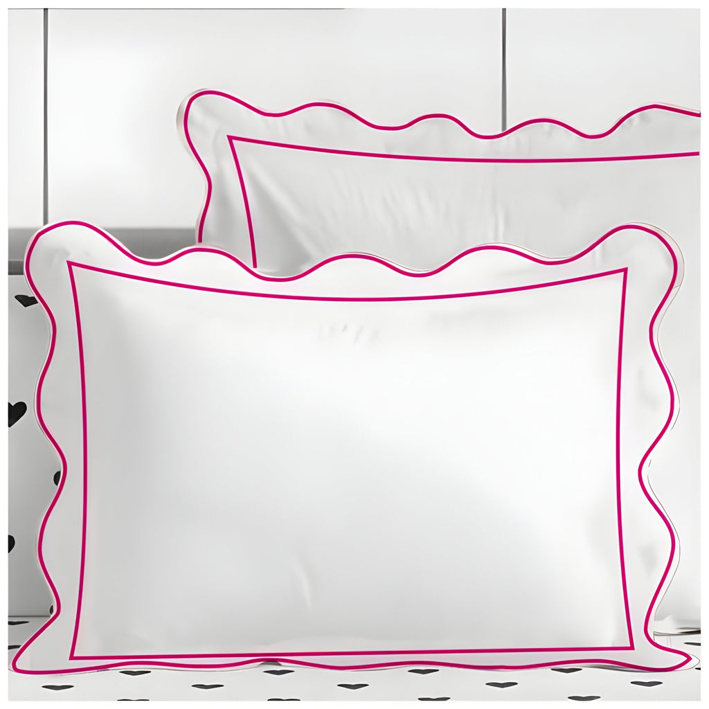 400TC Cotton Scallop Embroidery & Border Sateen Solid Duvet Cover Set