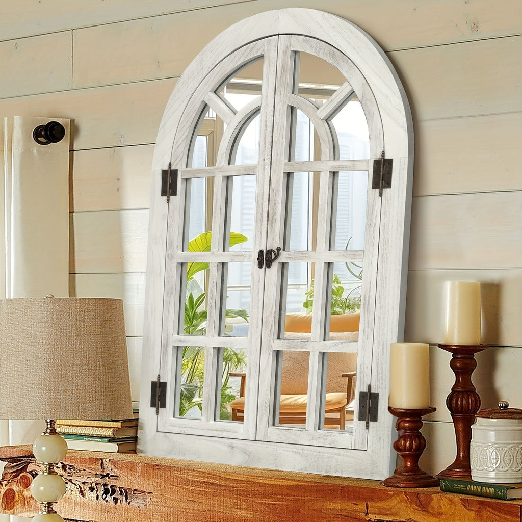 Arched Wood Frame Window Wall Mirror Farmhouse Decor — product image