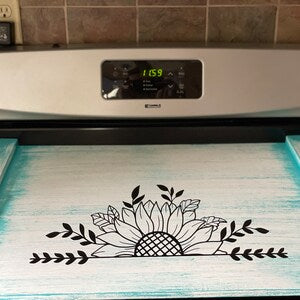 Rustic Sunflower Stove Cover | Farmhouse Noodle Board | Floral Kitchen Decor — product image