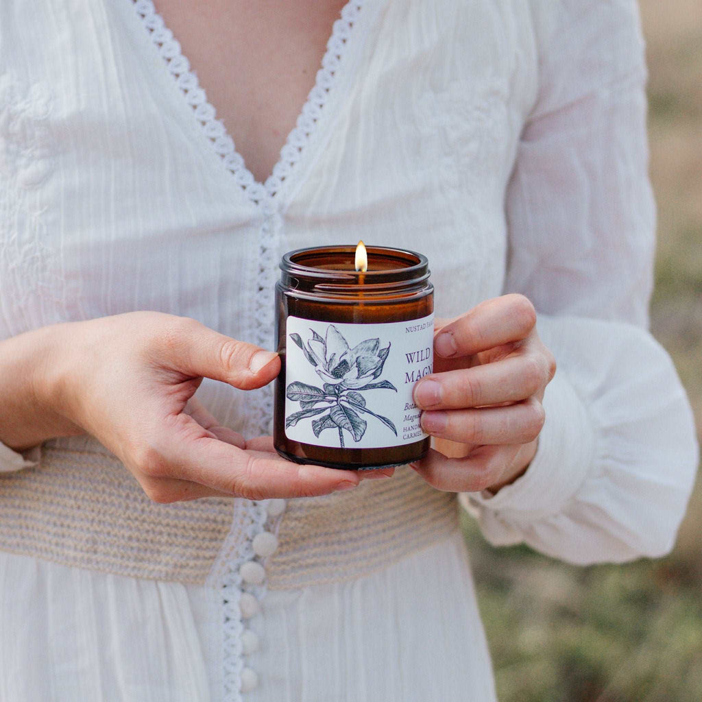 Hand-Poured Soy Candles – Garden-Inspired Scents | Amber Glass Jars