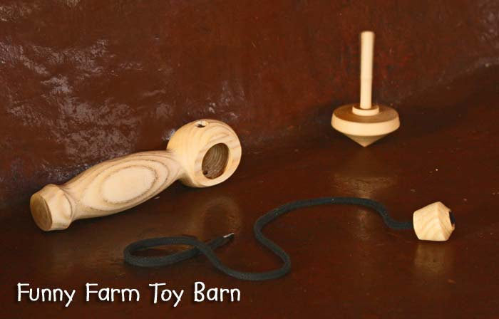 Kids Top Spinner Launcher Wooden Toy Spinning Tops Fun Game