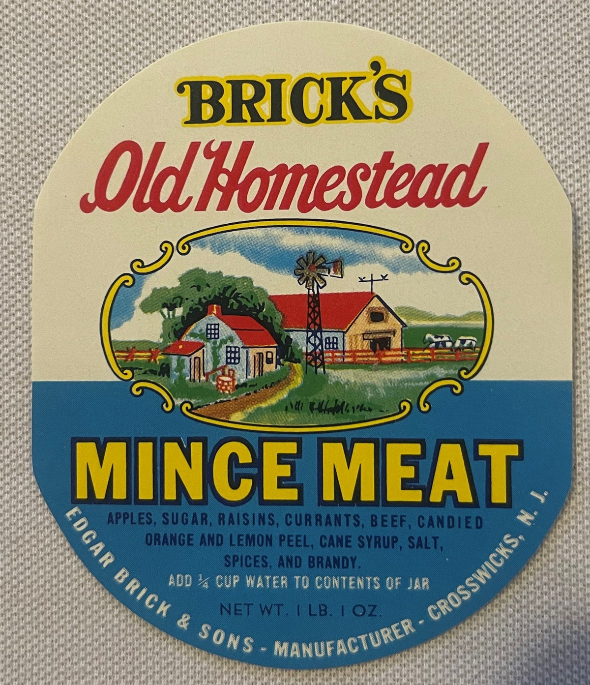 Antique Brick's Old Homestead Mince Meat Labels 🏡 Edgar Brick & Sons Crosswicks NJ 1910s-1930s Litho Set NOS