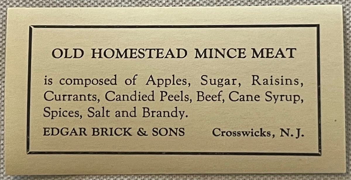 Antique Brick's Old Homestead Mince Meat Labels 🏡 Edgar Brick & Sons Crosswicks NJ 1910s-1930s Litho Set NOS