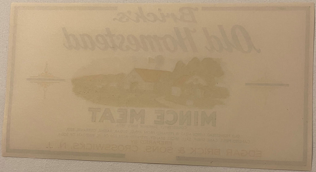 Antique Brick's Old Homestead Mince Meat Labels 🏡 Edgar Brick & Sons Crosswicks NJ 1910s-1930s Litho Set NOS