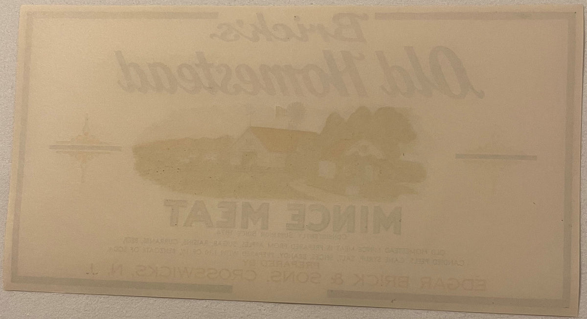 Antique Brick's Old Homestead Mince Meat Labels 🏡 Edgar Brick & Sons Crosswicks NJ 1910s-1930s Litho Set NOS
