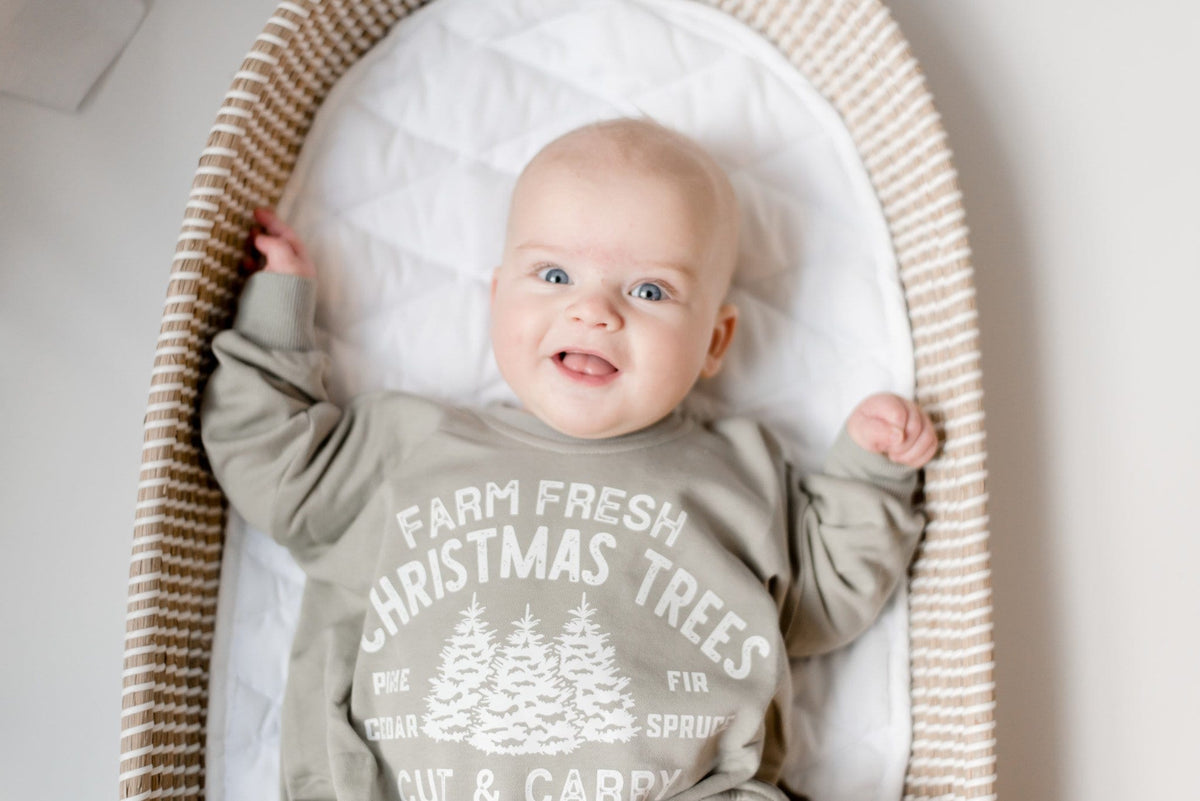 Farm Fresh Christmas Trees Sweatshirt Romper - Sage