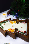 Large Christmas Tree Wooden Dough Bowl Scented Candle – Handcrafted Soy Wax Holiday Decor & Gift — product photo 1
