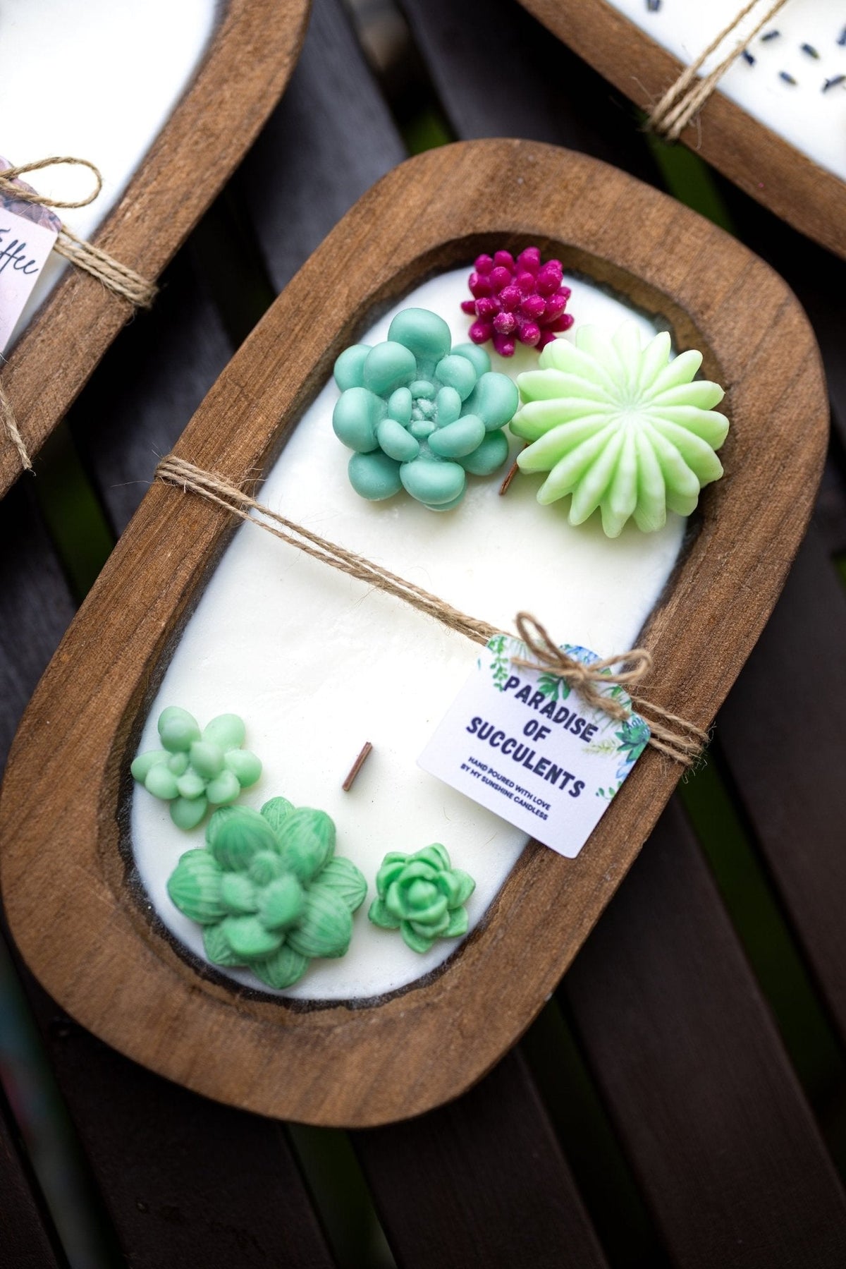 Large Succulent Dough Bowl Candle - Rustic Farmhouse Decor & Wood Wick Soy Candle — product photo 2