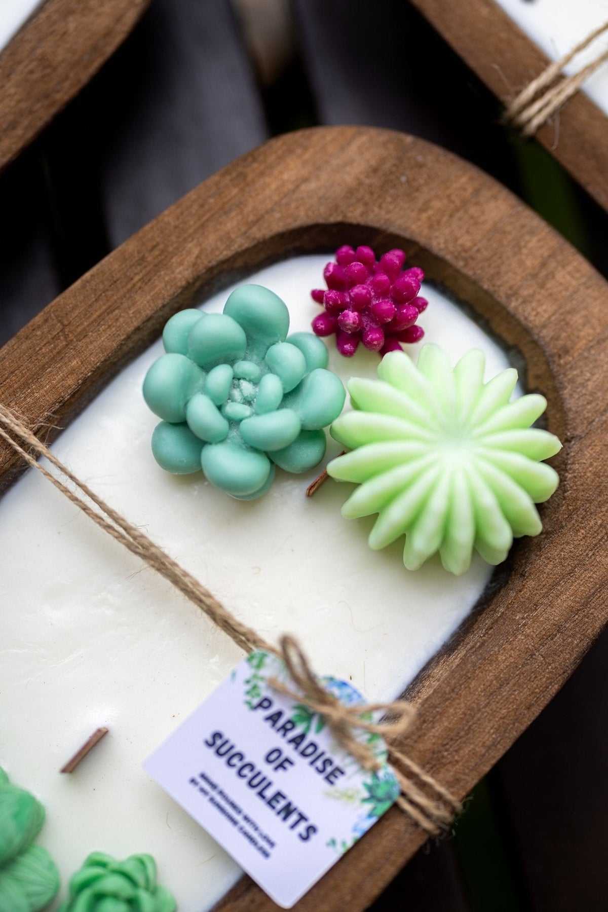Large Succulent Dough Bowl Candle - Rustic Farmhouse Decor & Wood Wick Soy Candle — product photo 4