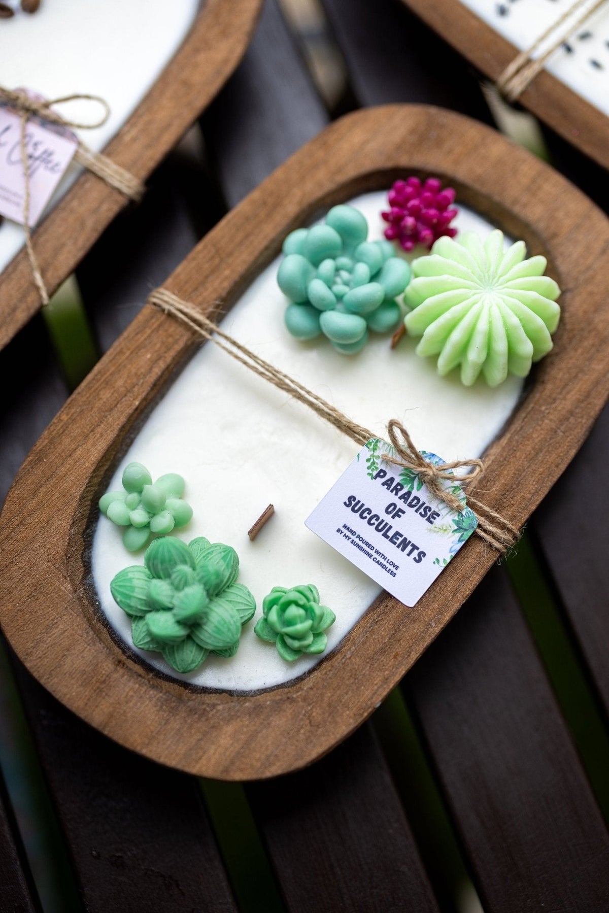 Large Succulent Dough Bowl Candle - Rustic Farmhouse Decor & Wood Wick Soy Candle — product photo 1
