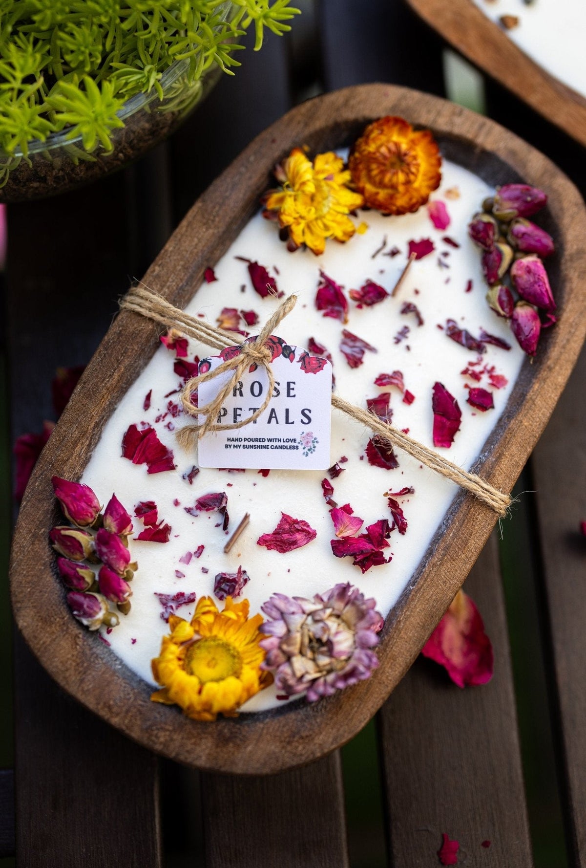 Summer Rose Farmhouse Soy Candle | Triple Wick Dough Bowl | Wood Wick Candle — product photo 8