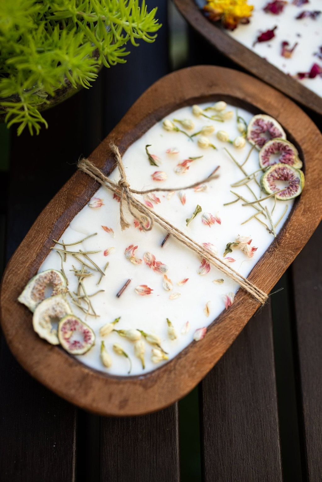 Fruit & Flowers Wood Dough Bowl Candle | Farmhouse Decor | 3 Wood Wick Candle | Gift for Her — product photo 6