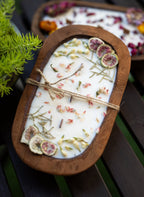 Fruit & Flowers Wood Dough Bowl Candle | Farmhouse Decor | 3 Wood Wick Candle | Gift for Her — product photo 7