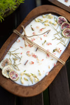 Fruit & Flowers Wood Dough Bowl Candle | Farmhouse Decor | 3 Wood Wick Candle | Gift for Her — product photo 8