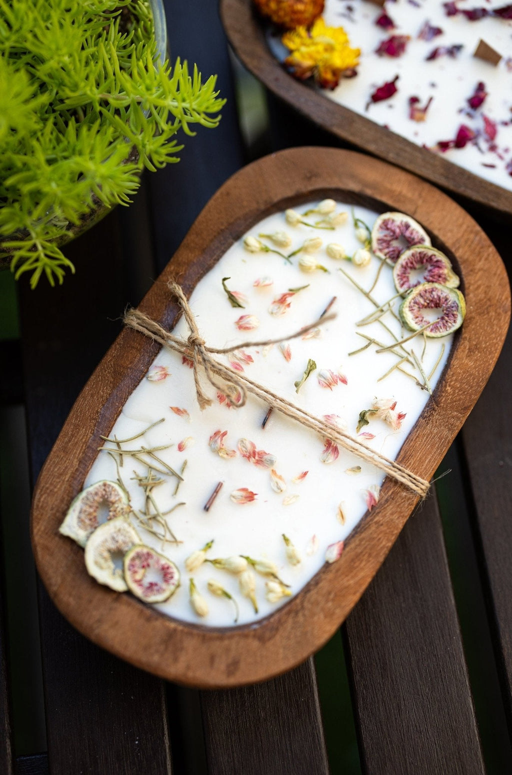 Fruit & Flowers Wood Dough Bowl Candle | Farmhouse Decor | 3 Wood Wick Candle | Gift for Her — product photo 1