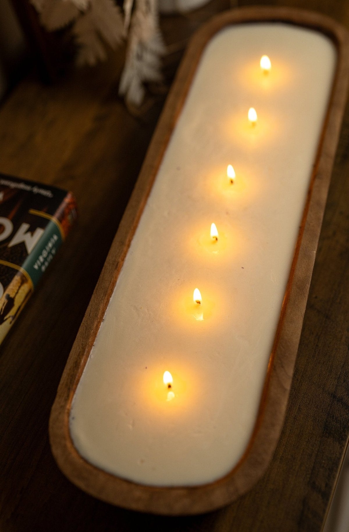 Hand-Carved 6-Wick Dough Bowl Candle - Orange Scent - Festive Farmhouse Decor Gift — product photo 10