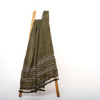 Olive Green Striped Indian Wool Throw Blanket, Handwoven Sofa Coverlet with Bed Accent - GARNET
