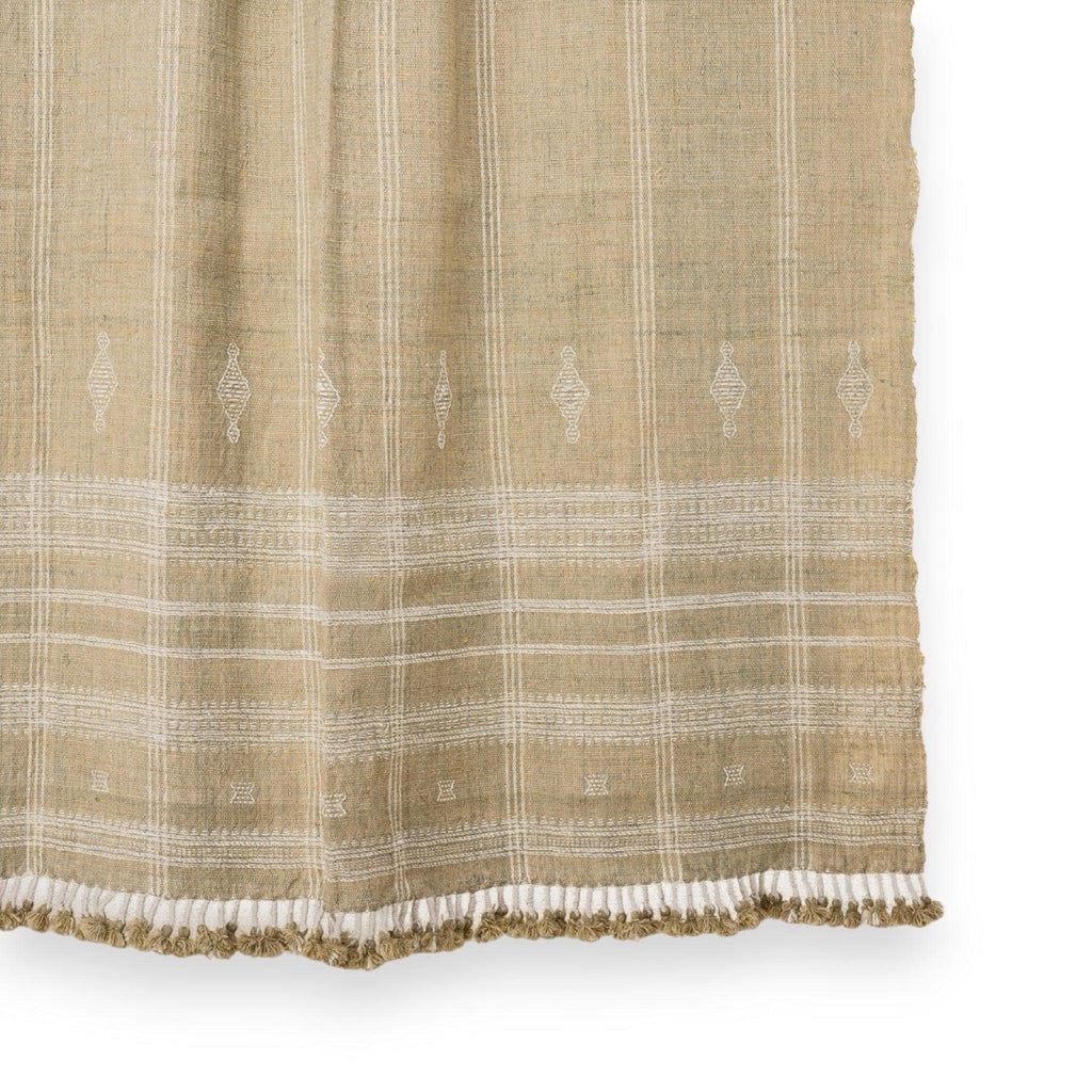 Tan Beige Indian Wool Throw Blanket, Handwoven Sofa Coverlet with Farmhouse Bedroom Layer - JASPER