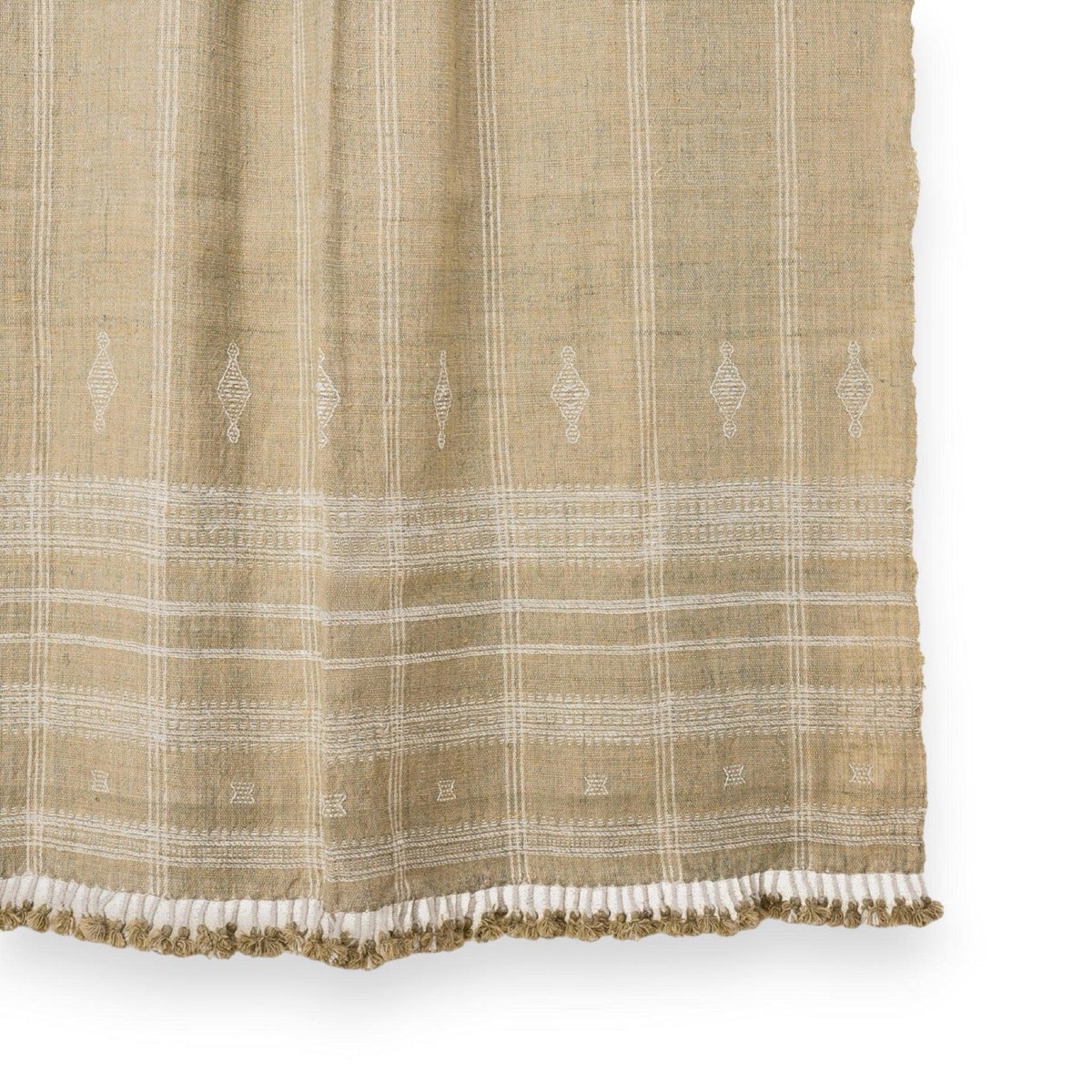 Tan Beige Indian Wool Throw Blanket, Handwoven Sofa Coverlet with Farmhouse Bedroom Layer - JASPER