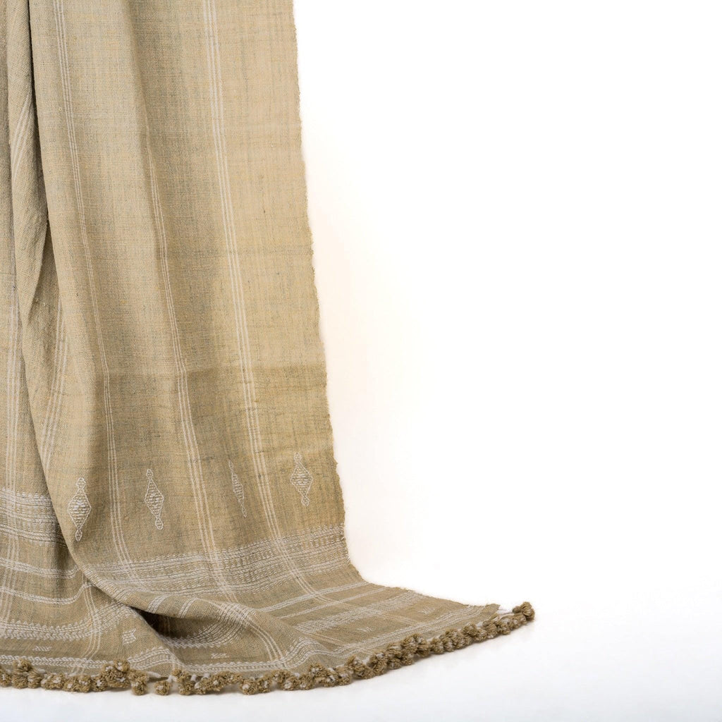 Tan Beige Indian Wool Throw Blanket, Handwoven Sofa Coverlet with Farmhouse Bedroom Layer - JASPER