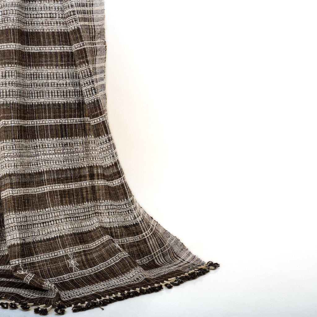 Brown Indian Wool Throw Blanket, Handwoven Couch Coverlet with Rustic Reading Chair Accent - SPHENE