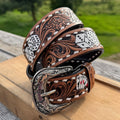 Genuine Leather Western Belt with tooled cards and dice by Double B Wild Rags — product image