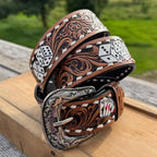 Genuine Leather Western Belt with tooled cards and dice by Double B Wild Rags — product image