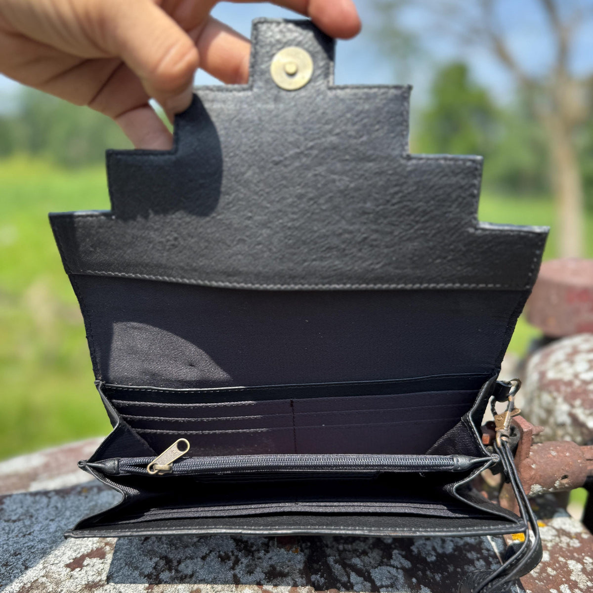 Genuine Western Cowhide Leather Purse or Clutch with cowhide and tooled details a Double B Wild Rags Exclusive